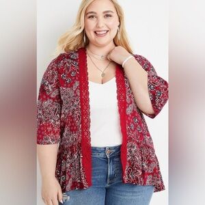 Maurice’s Americana paisley print crochet trim kimono size small